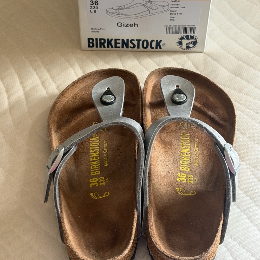 Birkenstock Gizeh Silver Leather Thong Sandals - Picture 4 of 9